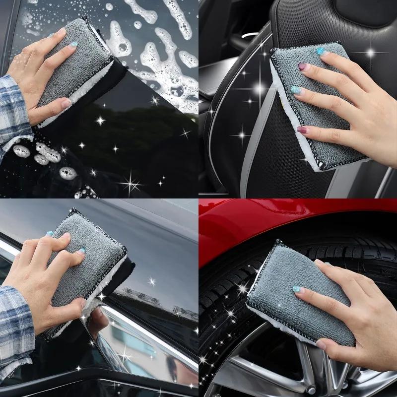 1/2/4/6PCS Soft Double Side Microfiber Scrubbing Sponge Car Leather Cleaning Microfiber Towel Wax Sponge Auto Detailing Tools