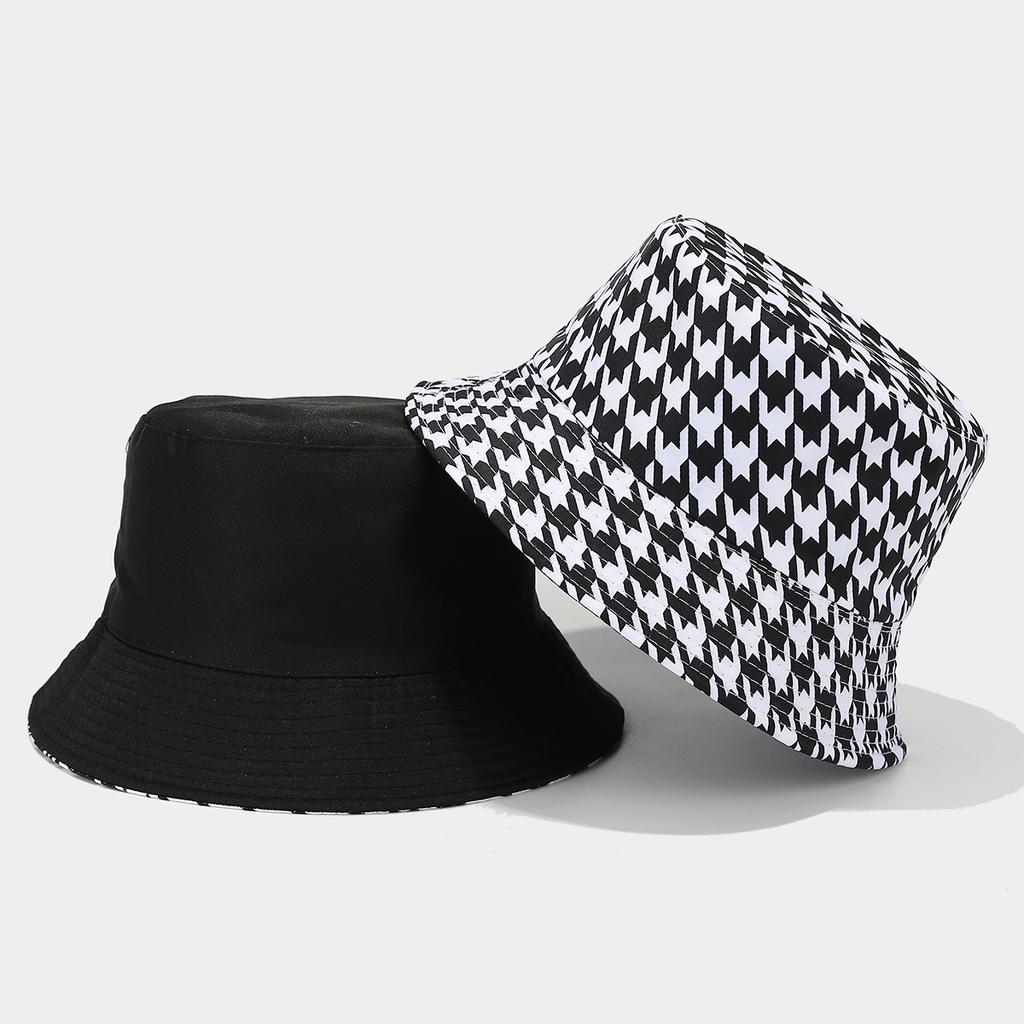 Summer Qiandongge Fashion Print Double-sided Bucket Hat Women's Tide Outdoor Versatile Sun Hat Travel Vacation Basin Hat