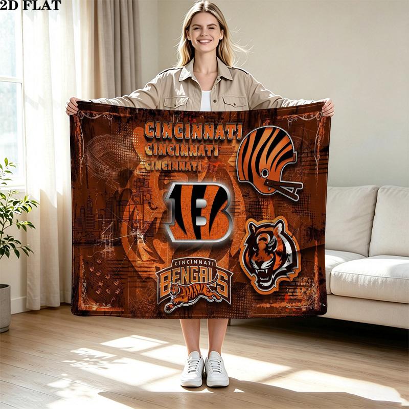 Cincinnati Bengals Print Flannel Blanket High Quality Warm Comfortable Cover for All Seasons Perfect for Gifts Home Decor