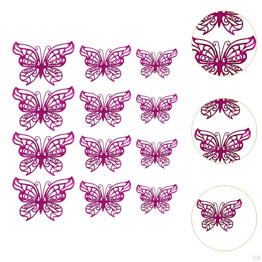 12 Count 3D Hollow Butterfly Wall Stickers for Event Decoration in Multiple Sizes
