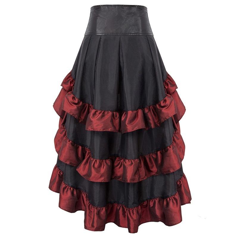 Cosplay Vintage Steampunk Dress Victorian Medieval Ruffled Satin Lotus Trim Gothic Skirts Women Corset Skirt Costumes