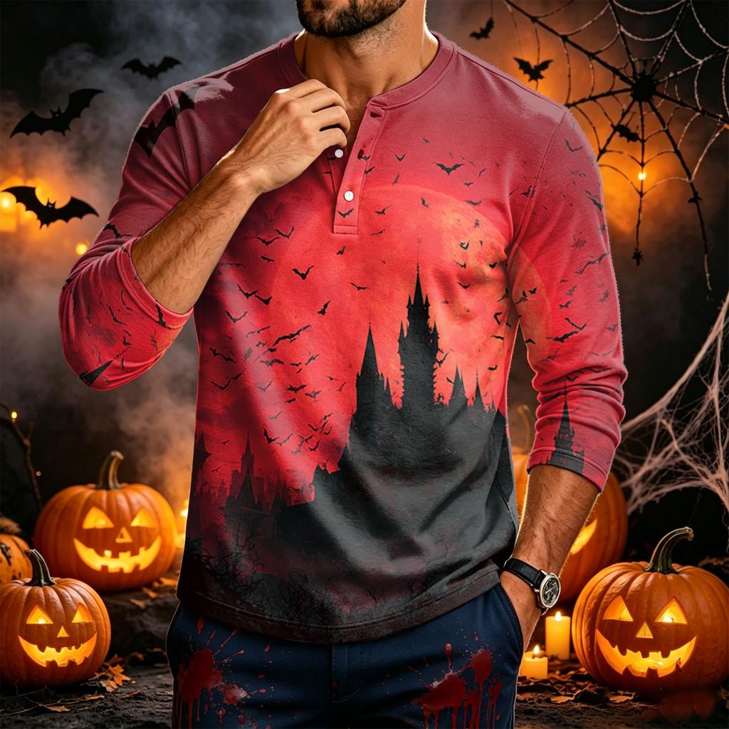 Men's Long Sleeve Shirt with Halloween Print for Festive Parties