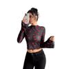 Ins Herbst Damen Netzprint Rundhals Glockenärmel Langarm T-Shirt Mode Täglich Basic Büro Dame Lässig Slim Fit Damen Elegantes Oberteil