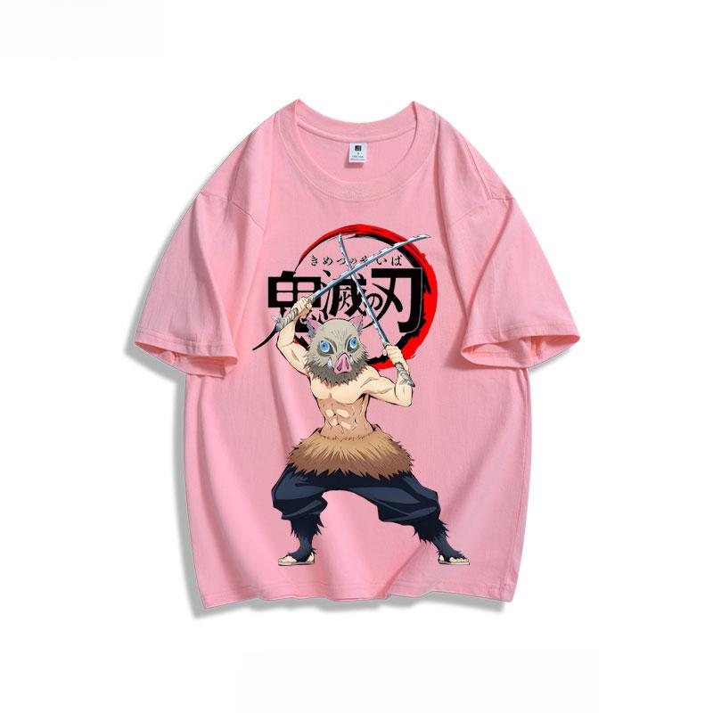 Popular anime demon slayer print 100% pure cotton short sleeved summer men's outdoor casual fashion comfortable streetwear
