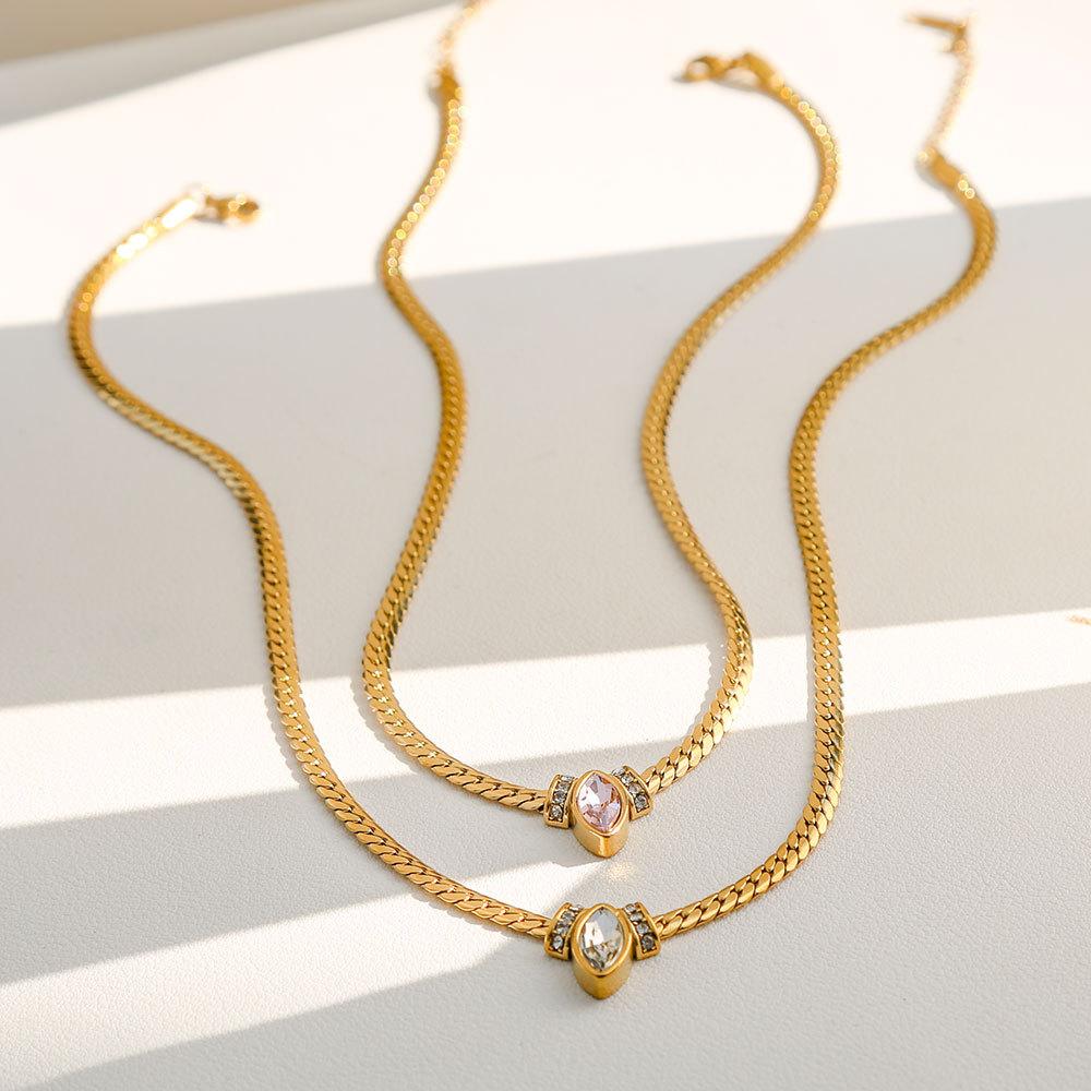 European/American Stainless Steel Diamond-encrusted Eye Necklace High-end Sense Niche Retro Collarbone Chain Titanium Steel Item Jewelry Women