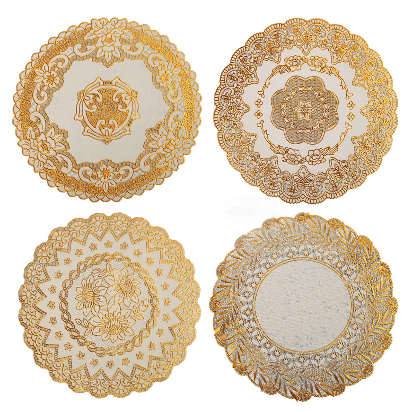 

12pcs Placemats European Style Gold Stamping PVC Decorative Heat Insulation Table Mats for Dining Table