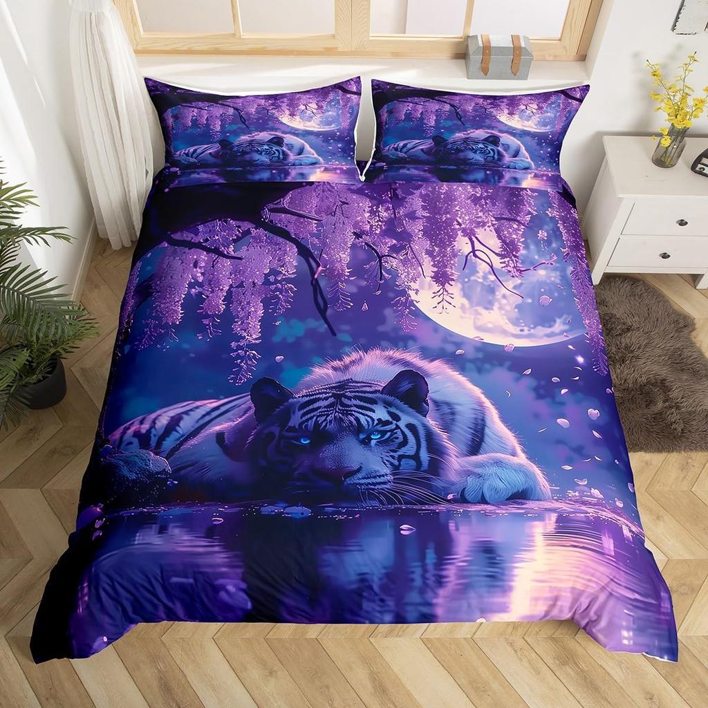Tiger Duvet Cover Set Twin Queen for Boys Girls Wild Animal Print Bedding Set Soft Microfiber Comforter Cover with 2 Pillow Sham