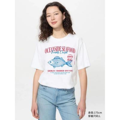 8301 Seafood Tees Strawberry & Letter Print T-Shirt, Casual Crew Neck Short Sleeve T-Shirt For Spring & Summer, Women's Clothing