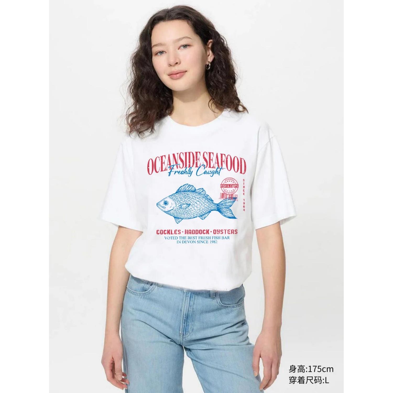 

8301 Seafood Tees Strawberry & Letter Print T-Shirt, Casual Crew Neck Short Sleeve T-Shirt For Spring & Summer, Women s Clothing XXXXXL білий