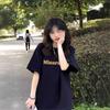 Pure Cotton Navy Blue Letter Short-sleeved T-shirt Women's Summer New Loose Fat Mm Design Sense Niche Half-sleeved Top