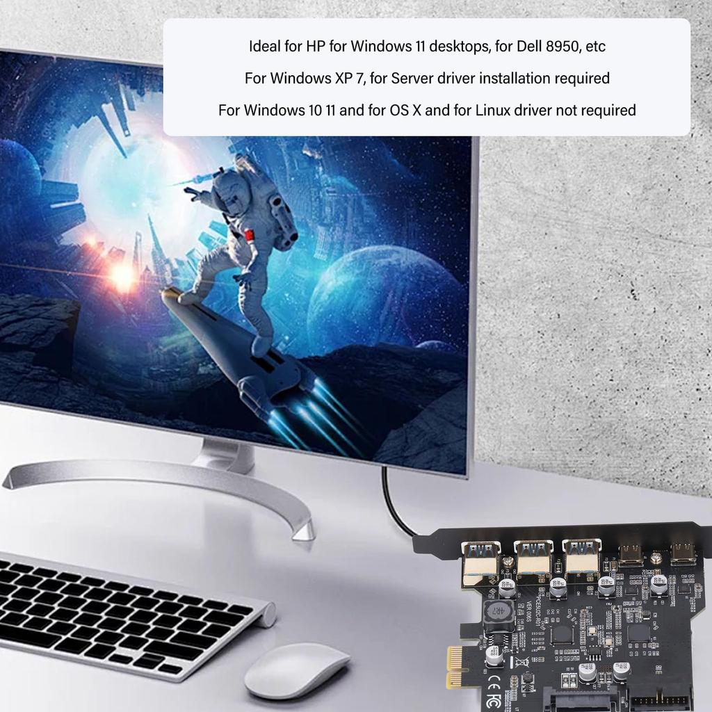 PCIe To USB Gen 2 Adapter 20Gbps 3xUSB A 2xUSB C 5 Port PCI Express Expansion Card for Linux OS X PC 3.2 Card,