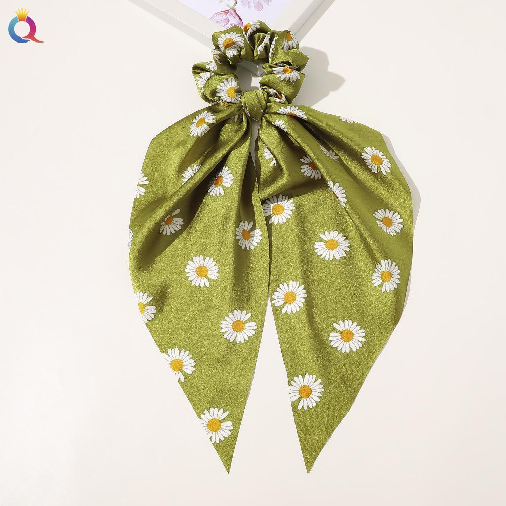 New Floral Print Scrunchies Chiffon Bow Elastic Hair Bands Women Hair Ties Rubber Bands Ponytail Scarf Fashion Hair Accessories