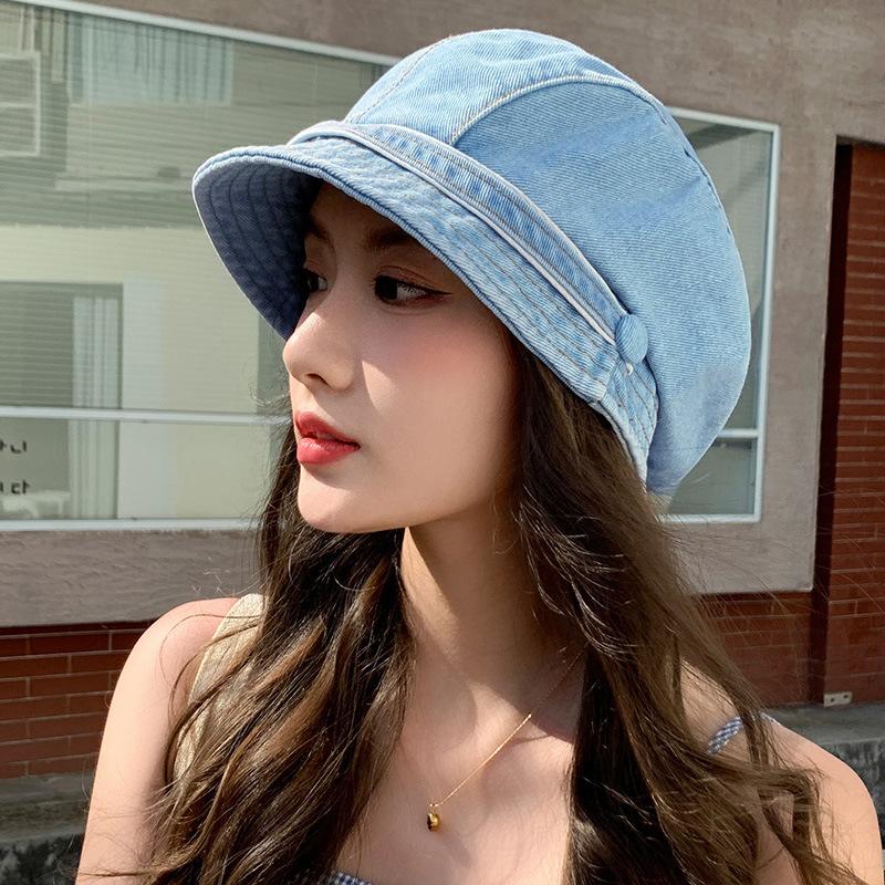 Retro Denim Duck Tongue Stacking Hat Spring and Autumn Street Modeling Beret Female Face Small Painter Hat
