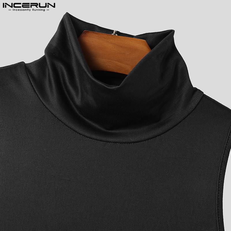 INCERUN Men Summer Oversleeve High Neck Sleeveless Splits Long Tank Tops