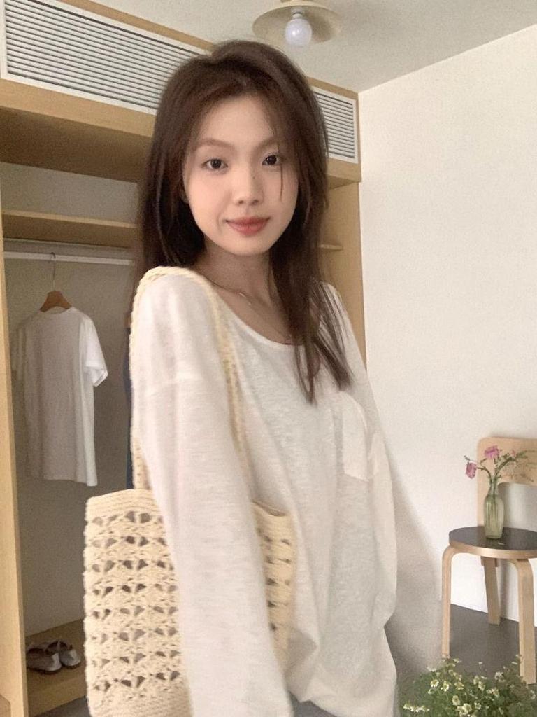 Elegant Sheer White U-Neck Long Sleeve Top - Women's Spring/Fall Loose Fit Cover-Up