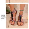 Böhmischer Stil Gemischte Farbe Flache Sandalen Für Damen 2025 Sommer Kneifen Schmaler Riemen Reißverschluss Fersenkappe Römersandalen