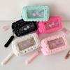 Candy Color Plush Makeup Bag Transparent Cosmetic Bag Girl Bow Pencil Case Stationery Pouch Student Makeup Organizer Wash Bag
