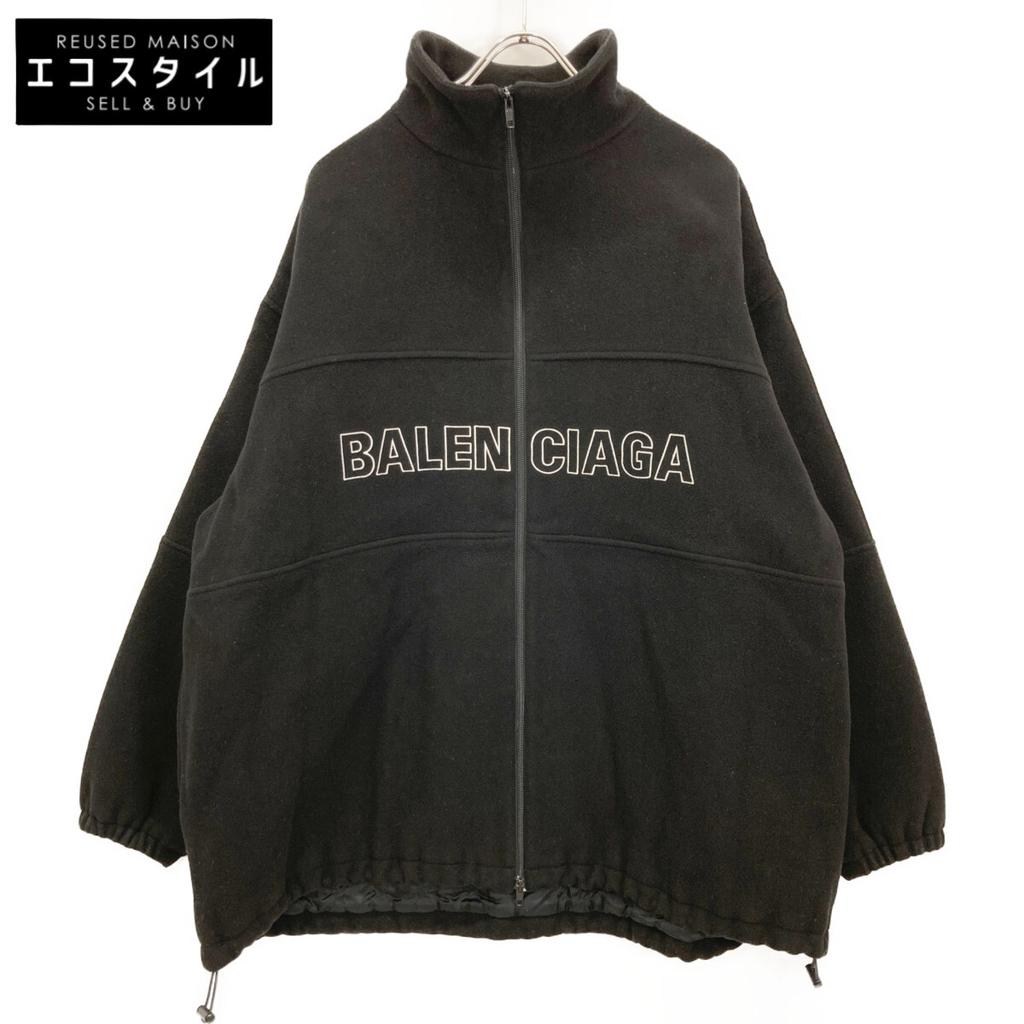 BALENCIAGA 534315 18AW Black TRACK SUIT JACKET Logo Embroidered Fleece Jacket Jacket 46 blackUsed