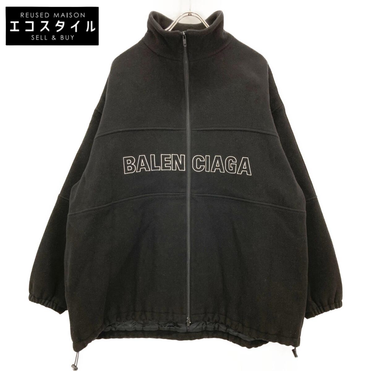 

BALENCIAGA 534315 18AW Black TRACK SUIT JACKET Logo Embroidered Fleece Jacket Jacket 46 blackUsed