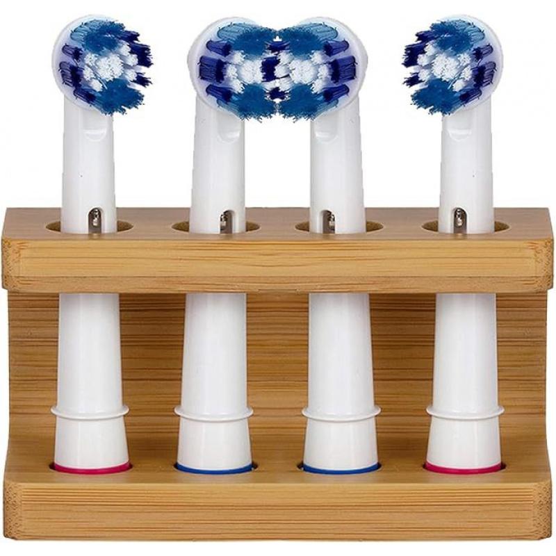 Wall-Mounted Bamboo Toothbrush Holder with 3/4 Holes Electric Toothbrush Head Storage Box Multi-Compartment Bathroom Organizer