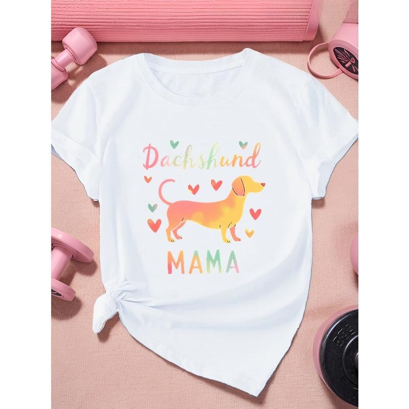

European Size mama colorful Dachshund silhouette Women s Plus Size Sports Short Sleeve T-Shirt S белый