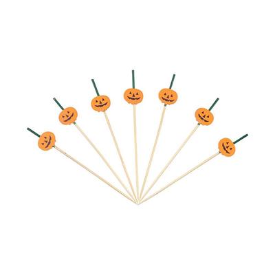 100pcs Disposable Halloween Pumpkin Bamboo Skewers Natural Material Cocktail Sticks  Bar