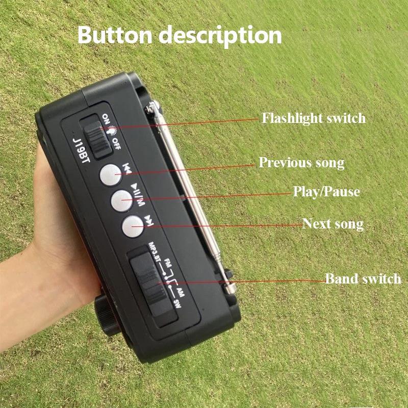 Mini Portable FM AM SW Radio Solar Charging Radios Receiver Wireless Bluetooth Speaker with LED Flashlight Support TF Card USB