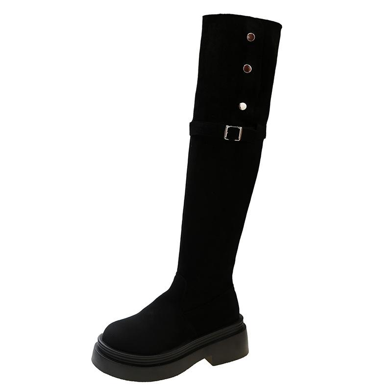 Two wear folded knee boots women's 2025 new autumn and winter thick-soled thin small long boots tall knight boots