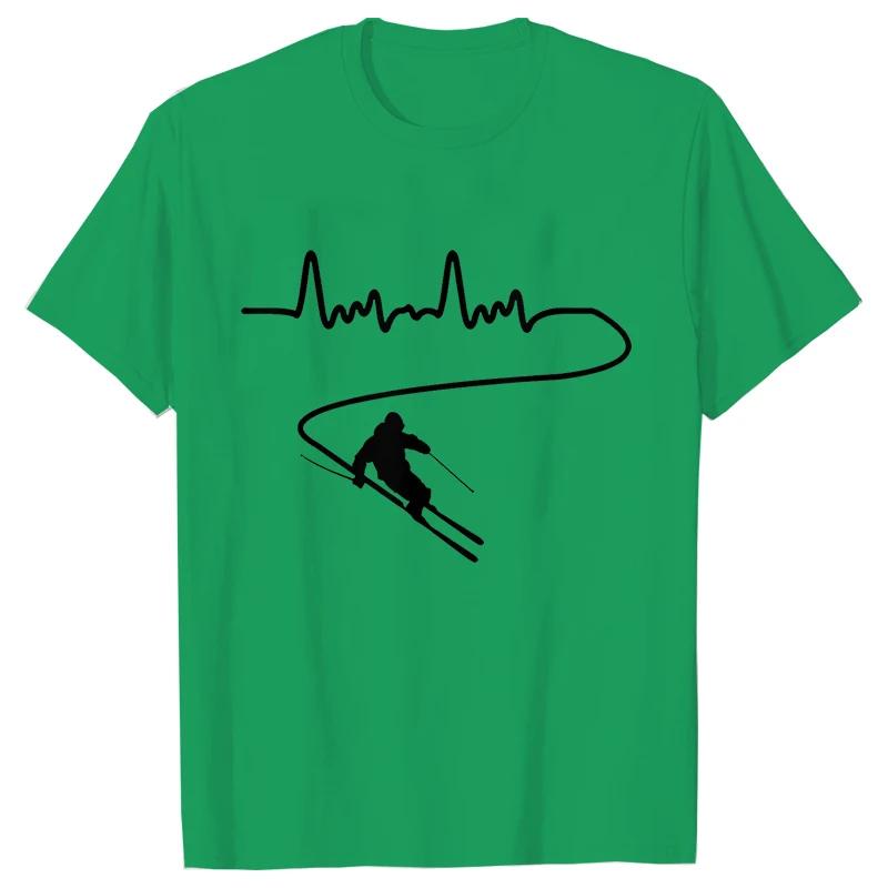 Men's Clothing Ski Skiing Heartbeat Snowboard Shirts Fashion Graphic Short Sleeve Tee O-Neck Harajuku Men Oversized T-shirt