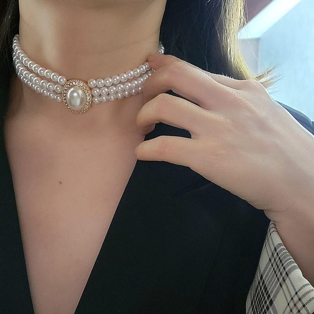 Clavicle Chain Pearl Pendant Jewelry Accessories Pearl Choker Retro Pearl Necklace  Birthday Gift
