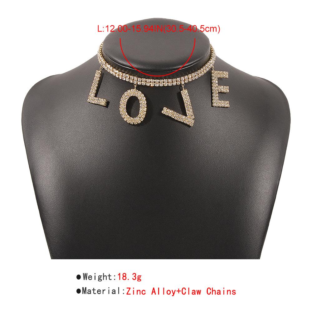 Women Exaggerated Jewelry Love Full Rhinestone Light Luxury Temperament Choker Personality Trendy Fashion Necklace For Women
