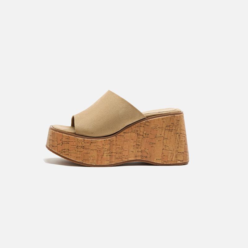 Fashion Thick-soled Wedge-heeled Sandals Platform Wood-grained Slippers High-heeled Open-toed Women's Shoes
