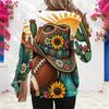 Women Plus Size Round Neck Long Sleeve Cowboy Hat Football Sunflower Print Sweatshirt Ribbed Cuffs Pullover