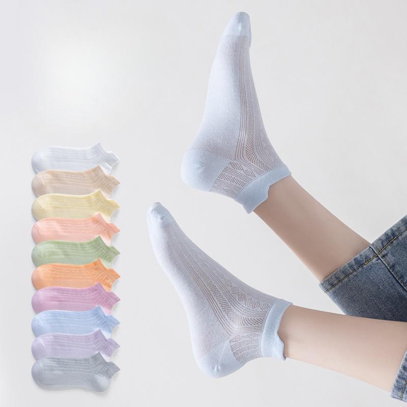 Women's Short Socks, Summer Thin Mesh Breathable Tiel Short Socks, Medium Short Leg, Spring and Autumn Short Shallow Mouth Boat Socks