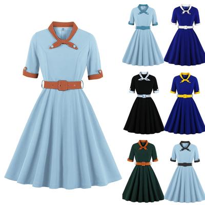 Women's V-neck Slim-fitting Short-sleeved Retro Dress With Big Swing Skirt