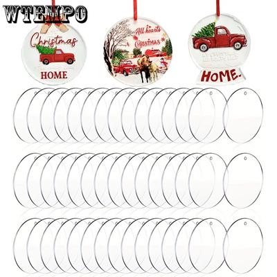 30PCS Round Circle Acrylic Blank Ornaments Transparent Acrylic Discs Key Chain Accessories with Hole for Engraving DIY Projects and Art Crafts