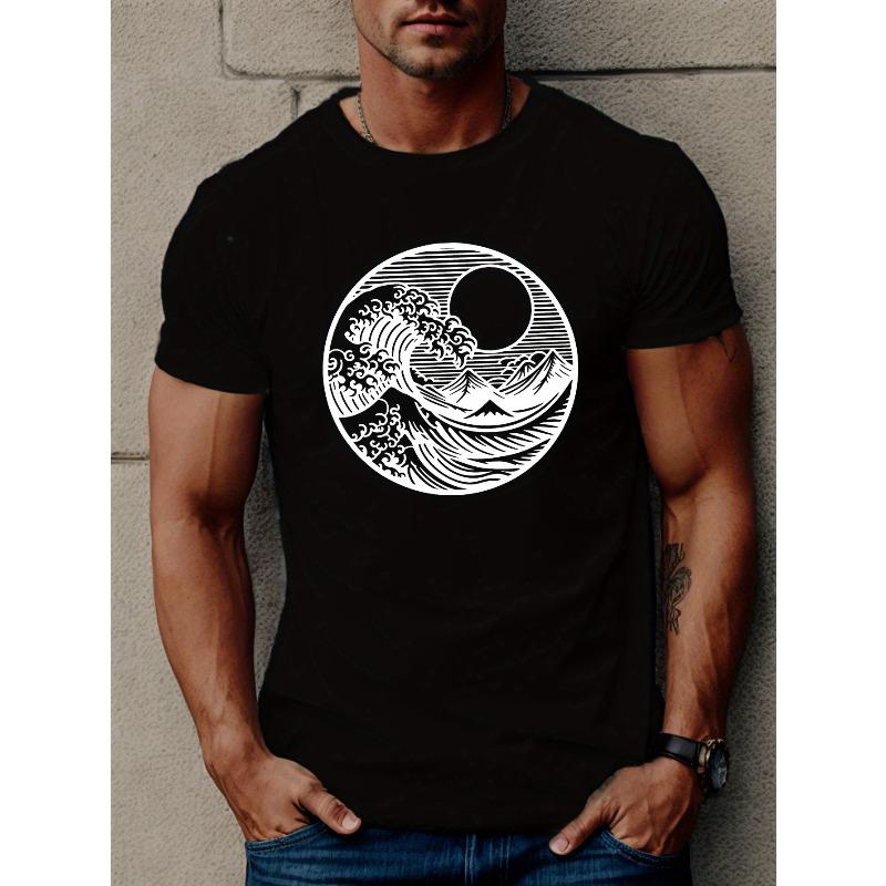 

European Size Waves Men s Short Sleeve T-shirt Summer T-shirt Top 4XL чорний