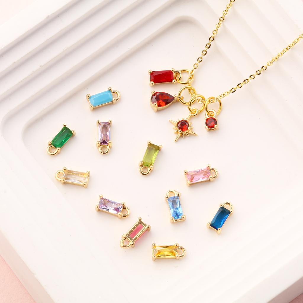 5 PCs Brass & Cubic Zirconia Birthstone Charms 18K Gold Plated Rectangle Mini Pendants For DIY Necklace Bracelet Making 9mm x4mm