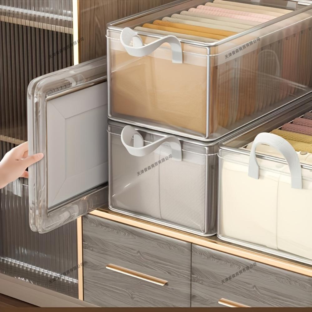 1 Piece PVC Foldable Organizers Transparent Waterproof Stackable Storage Bin for Clothes Quilts Dust-proof Drawer Storage Basket