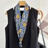 Bysifa|New Blue Yellow Long 100% Mulberry Silk Scarf Headband Spring Summer Fashion Floral Silk Ribbons Scarves Floulard Printed