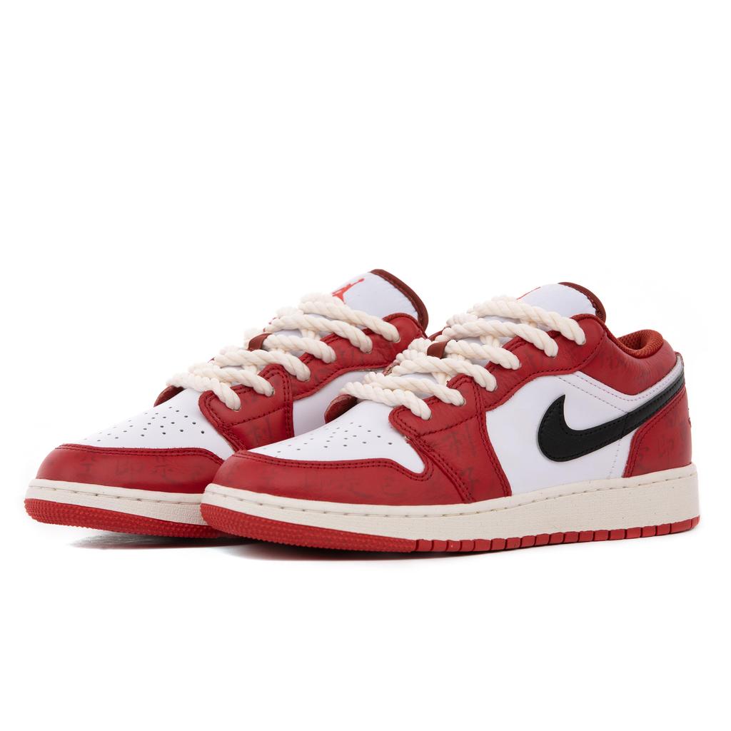 Jordan Air Jordan 1 Low Top Vintage Basketball Shoes Women's White Red Black FJ3465-160(Team-)