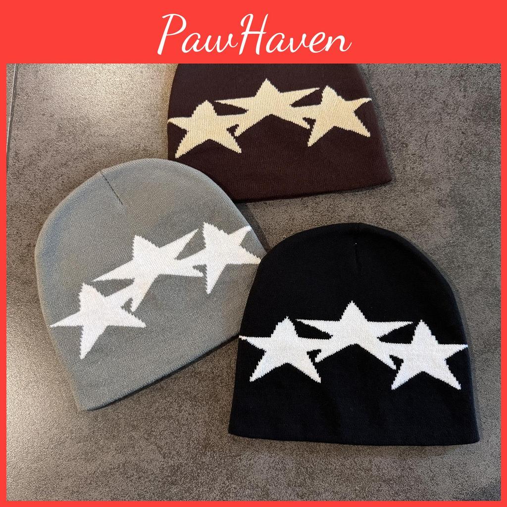 Star Pattern Knitted Cap For Autumn And Winter Daily Wear