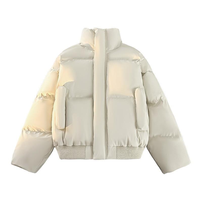 Mens Winter Cotton Puffer Jacket High Street Style Stand Collar Loose Fit Short Length Casual Warm Coat