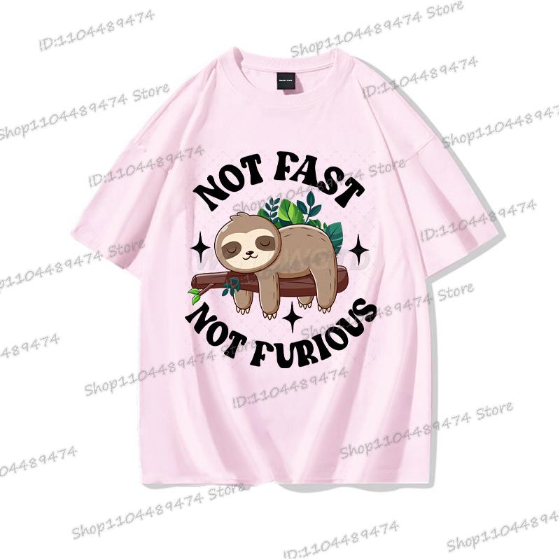 2025 Funny "Not Fast Not Furious" T-shirt Cartoon Lazy Sloth Men Women Cotton Tshirt Short Sleeve Graphics Trend Classics Tops