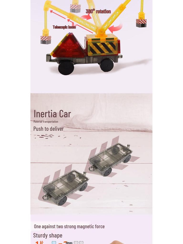 Yuelebo Magnetic Building Blocks: City Traffic & Architecture Set with Crane and Stained Glass Tiles