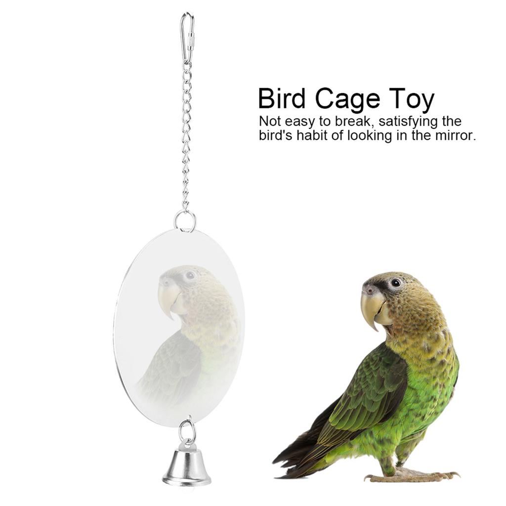 Stainless Steel Pet Bird Cage Mirror with Bell Parrot Playing Hanging Biting Toychain Type
