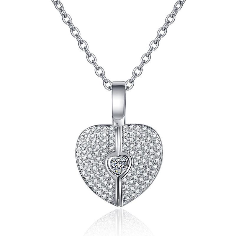 Ladies Adjustable Heart-shaped Lock Pendant Necklace, Synthetic Zircon Design, Romantic Love Jewelry, Anniversary Gift