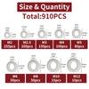 200/910pcs Stainless Steel Screw Flat Washer Spacer Metal Washer Fastener Kit For Factory Repairs Home Improvement Furniture