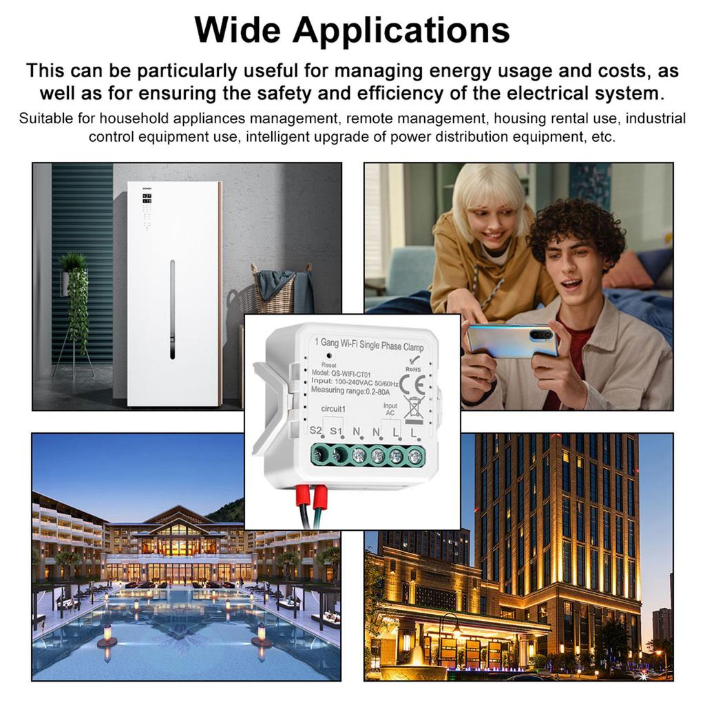 Tuya WiFi 2 Gang 80A Single Phase Clamp Solar PV Bidirectional Two Way Energy Meter Mobilephone APP Control Current