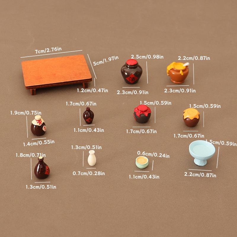 1 Set 1/6 1/12 Dollhouse Miniature Food And Game Simulation Low Table Square Table Wine Jar Wine Bowl Sake Model